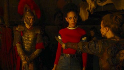 Brian Vernel, Pearl Mackie, and Rebecca Benson in The Eaters of Light