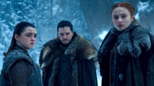 Arya, Jon, and Sansa in Got8x04
