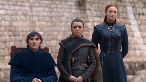Bran, Arya, and Sansa in GoT 8x06 - The Iron Throne