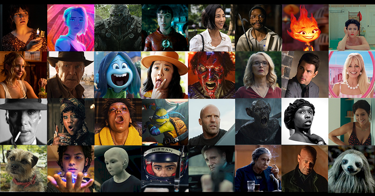 A 4x8 grid showing faces of characters from movies I saw this summer.